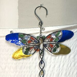 Large Dragonfly Wind Chime Metal Cut Plastic Very Colorful 38”